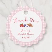 Gingham Brunch Vrijgezellenfeest Dank u licht roze Bedankjes Labels (Voorkant)