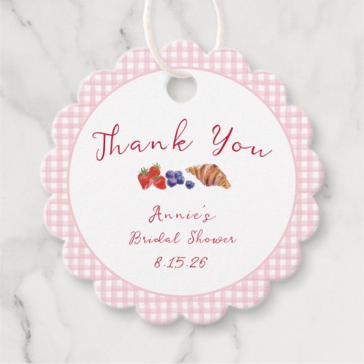 Gingham Brunch Vrijgezellenfeest Dank u licht roze Bedankjes Labels (Voorkant)