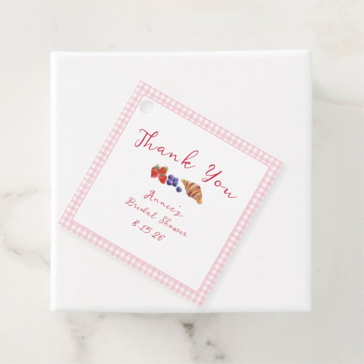 Gingham Brunch Vrijgezellenfeest Lichtroze Dank u Bedankjes Labels (In situ)