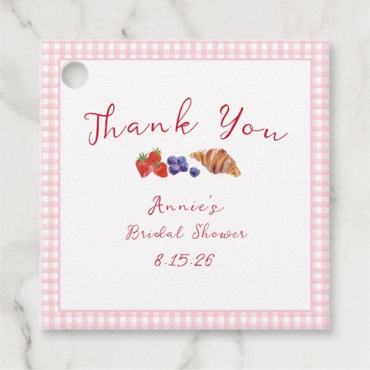 Gingham Brunch Vrijgezellenfeest Lichtroze Dank u Bedankjes Labels (Voorkant)