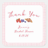 Gingham Brunch Vrijgezellenfeest Lichtroze Dank u Vierkante Sticker (Voorkant)