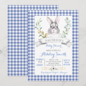 Gingham bunny baby shower-uitnodiging kaart (Voorkant / Achterkant)