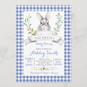 Gingham bunny baby shower-uitnodiging kaart