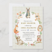 Gingham Bunny Rabbit Woodland Baby Shower Kaart (Voorkant)