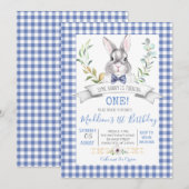 Gingham bunny verjaardagsuitnodiging kaart (Voorkant / Achterkant)