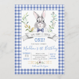 Gingham bunny verjaardagsuitnodiging kaart