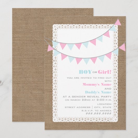 Gingham Bunting Gender Reopenbaart uitnodiging (Voorkant / Achterkant)