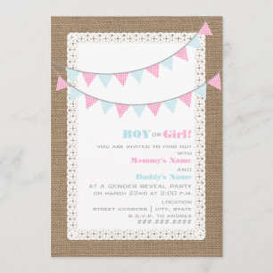 Gingham Bunting Gender Reopenbaart uitnodiging
