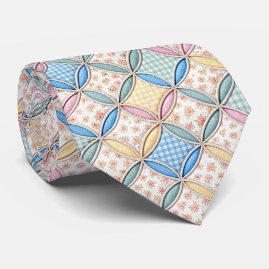 Gingham Cathedral Window Quilt Design Stropdas (Opgerold)