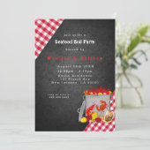 Gingham Chalkboard Seafood Boil Party Kaart (Staand voorkant)