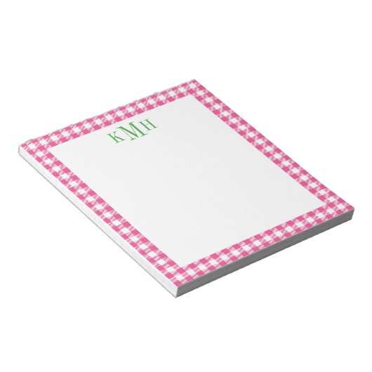 Gingham Check Border Bright Roze Blocnote (Schuin)