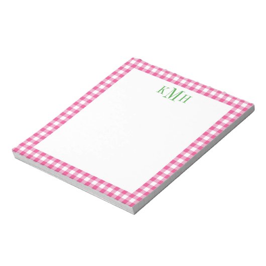 Gingham Check Border Bright Roze Blocnote (Linkerzijde)
