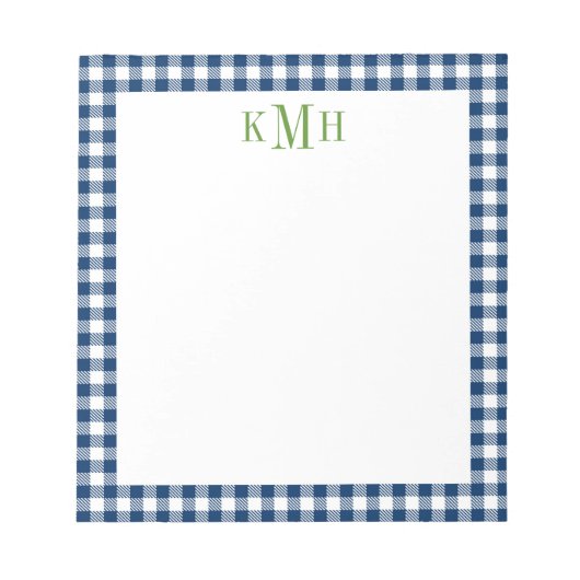 Gingham Check Border Navy Notitieblok (Voorkant)