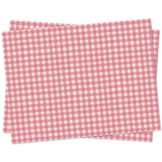Gingham Check Cherry Pink Cream Tissuepapier