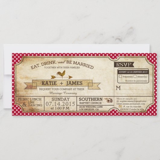 Gingham Check Country Picnic Weddenschap Frans Kaart (Voorkant)