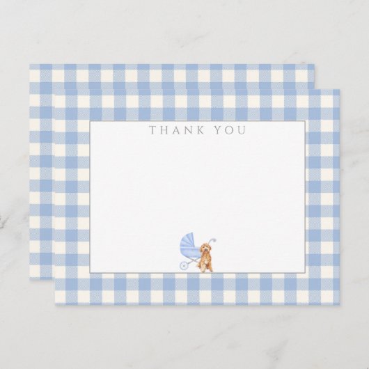 Gingham Check Dog Baby shower Bedankt Opmerking Briefkaart (Voorkant / Achterkant)