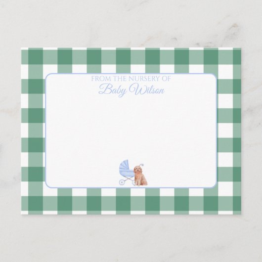 Gingham Check Dog Boy Baby shower Bedankt Opmerkin Briefkaart (Voorkant)