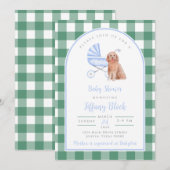 Gingham Check Dog Boy Baby shower Invitation Kaart (Voorkant / Achterkant)