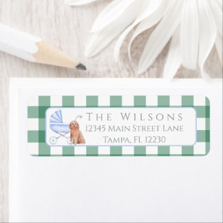 Gingham Check Dog Boy Baby shower Retouradres Etiket