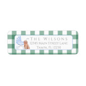 Gingham Check Dog Boy Baby shower Retouradres Etiket (Voorkant)
