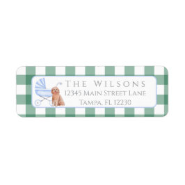 Gingham Check Dog Boy Baby shower Retouradres Etiket