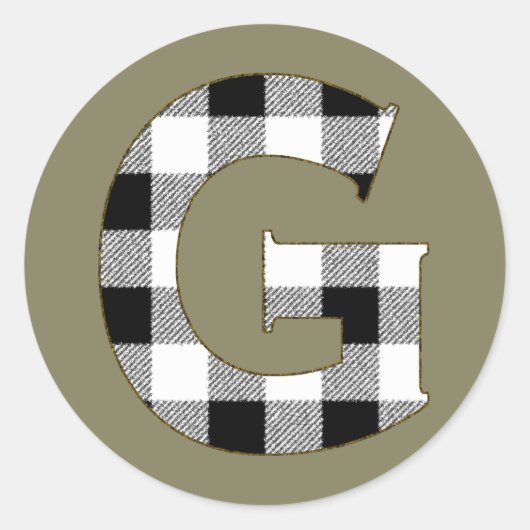 Gingham Check G Ronde Sticker (Voorkant)