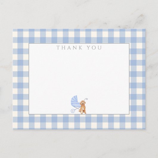 Gingham Check Hond Baby Shower Bedankbriefje Briefkaart (Voorkant)
