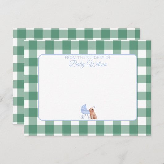 Gingham Check Hond Boy Baby Shower Bedankbrief Briefkaart (Voorkant / Achterkant)