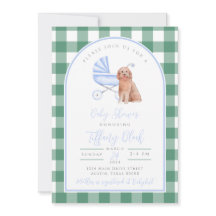 Gingham Check Hond Jongen Baby Shower Uitnodiging