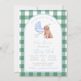 Gingham Check Hond Jongen Baby Shower Uitnodiging