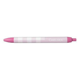Gingham Check Licht Roze Aangepaste Naam Zwarte Inkt Pen