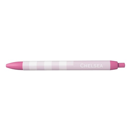 Gingham Check Licht Roze Aangepaste Naam Zwarte Inkt Pen (Voorkant)