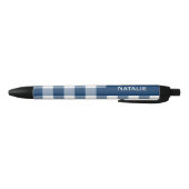Gingham Check Navy Blue Custom Name Zwarte Inkt Pen (Bodem)