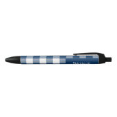 Gingham Check Navy Blue Custom Name Zwarte Inkt Pen (Bovenkant)
