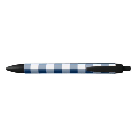 Gingham Check Navy Blue Custom Name  Zwarte Inkt Pen (Achterkant)