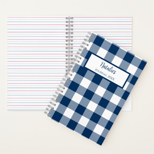 Gingham Check Navy Personalized Journal Notebook Notitieboek (Binnen)