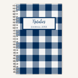 Gingham Check Navy Personalized Journal Notebook Notitieboek