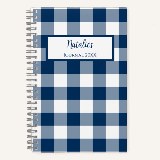 Gingham Check Navy Personalized Journal Notebook Notitieboek (Voorkant)