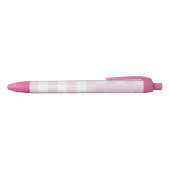 Gingham Check Pale Pink Custom Name  Zwarte Inkt Pen (Bovenkant)