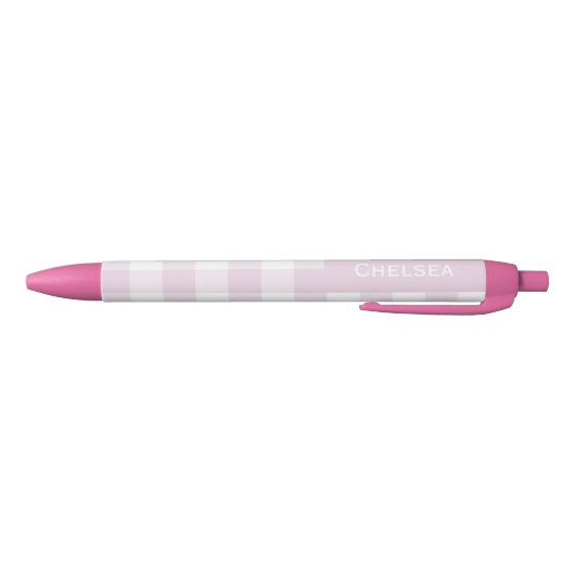 Gingham Check Pale Pink Custom Name  Zwarte Inkt Pen (Bodem)