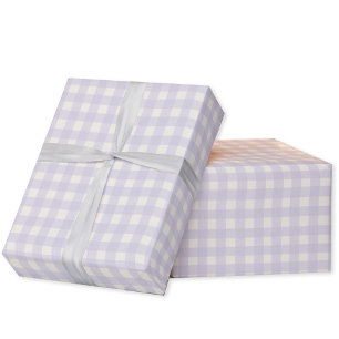 Gingham Check Pastel Lila Paarse Crème Cadeaupapier