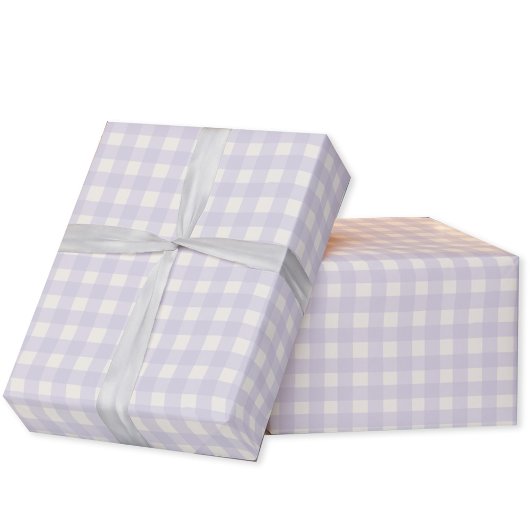 Gingham Check Pastel Lila Paarse Crème Cadeaupapier