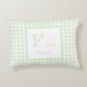 Gingham Check Pastel Mint Groen & Wit Monogram Accent Kussen (Voorkant)