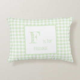 Gingham Check Pastel Mint Groen & Wit Monogram Accent Kussen