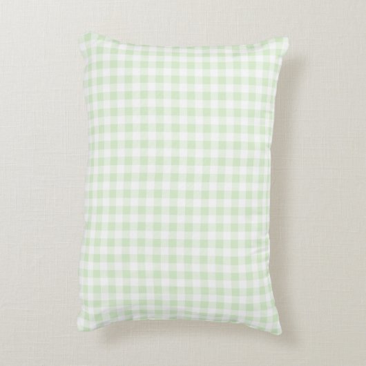 Gingham Check Pastel Mint Groen & Wit Monogram Accent Kussen (Achterkant (Verticaal))
