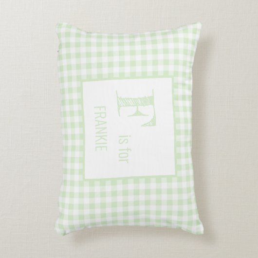 Gingham Check Pastel Mint Groen & Wit Monogram Accent Kussen (Voorkant(Verticaal))