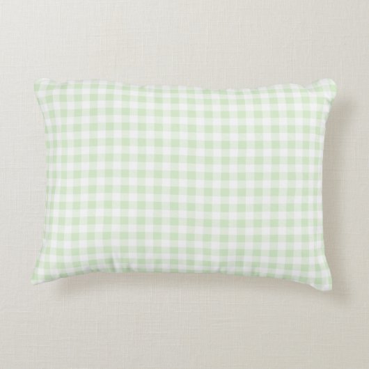 Gingham Check Pastel Mint Groen & Wit Monogram Accent Kussen (Achterkant)