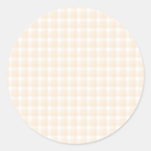 Gingham check patroon. Beige en wit. Ronde Sticker (Voorkant)