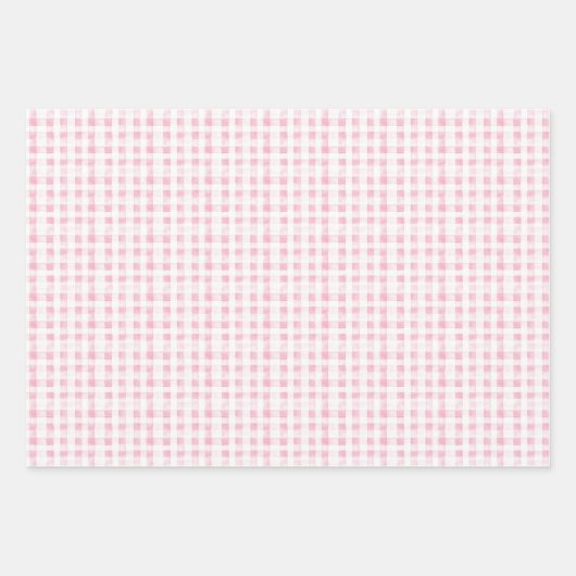 Gingham Check Patroon Blauw Roze Salie Groen Inpakpapier Vel (Voorkant 3)