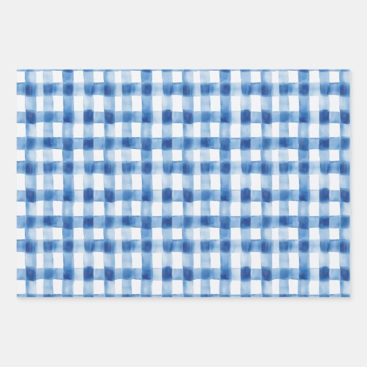 Gingham Check Patroon Blauw Roze Salie Groen Inpakpapier Vel (Voorkant)